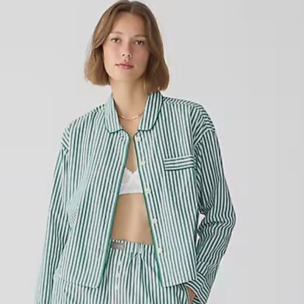 J.Crew Green and White Striped Pajama‎ blouse size S